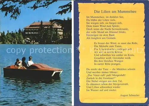 Mummelsee Die Lilien am Mummelsee Gedicht Berghotel Tretboot Kat. Seebach