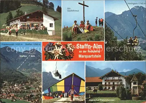 Marquartstein Berggasthof Staffn Alm an der Hochplatte Edelweiss Gipfelkreuz Drachenfliegen Kat. Marquartstein