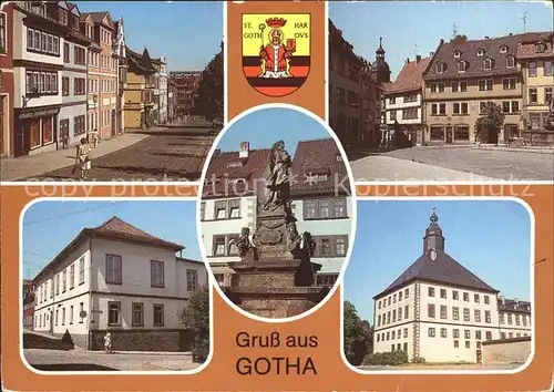 Gotha Thueringen Hauptmarkt Haus Zur Goldenen Schelle Gedenkstaette Gothaer Parteitag 1875 Schellenbrunnen Schloss Friedenstein Kat. Gotha