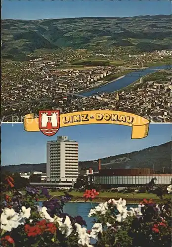 Linz Donau Kultur und Kongresszentrum Bruckner Haus Tourotel Fliegeraufnahme Kat. Linz