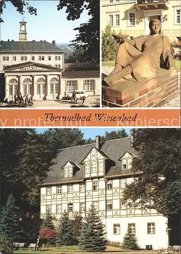 Wiesenbad Kurgebaeude Skulptur im Park Kat. Thermalbad Wiesenbad