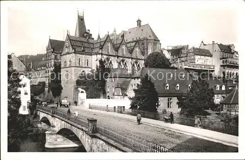 Marburg Lahn Lahnbruecke mit Universitaet und Terrassen Kat. Marburg