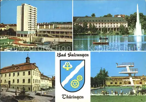 Bad Salzungen Leninplatz Kurhaus am Burgsee Rathaus Markt Schwimmbad Kat. Bad Salzungen