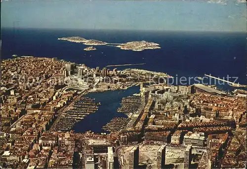 Marseille Fliegeraufnahme mit Hafen et oees Ooeoees di Frioul Kat. Marseille