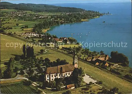 Birnau Fliegeraufnahme mit Basilika und Bodensee Kat. Uhldingen Muehlhofen