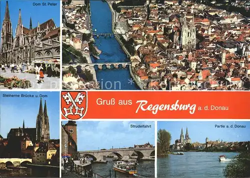 Regensburg Fliegeraufnahme Strudelfahrt Donaupartie Dom Kat. Regensburg