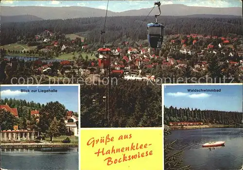 Hahnenklee Bockswiese Harz Waldschwimmbad Liegehalle Luftseilbahn  Kat. Goslar