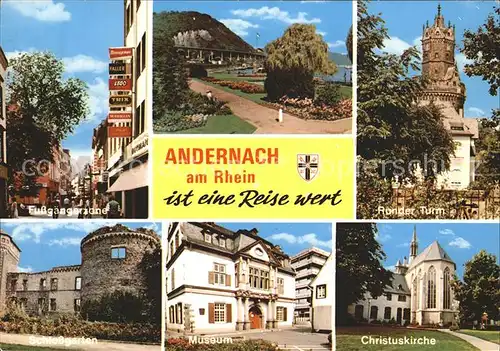 Andernach Fussgaengerzone Runder Turm Christuskirche Museum Schlossgarten Kat. Andernach