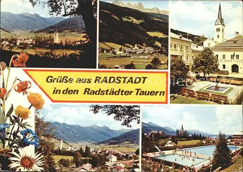 Radstadt Panorama mit Radstaedter Tauern Kirche Freibad Blumen Kat. Radstadt