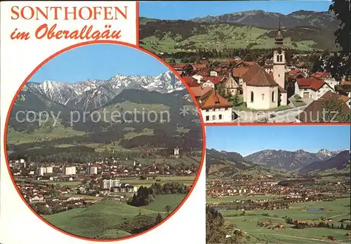 Sonthofen Oberallgaeu Gesamtansicht mit Alpenpanorama Kirche Kat. Sonthofen