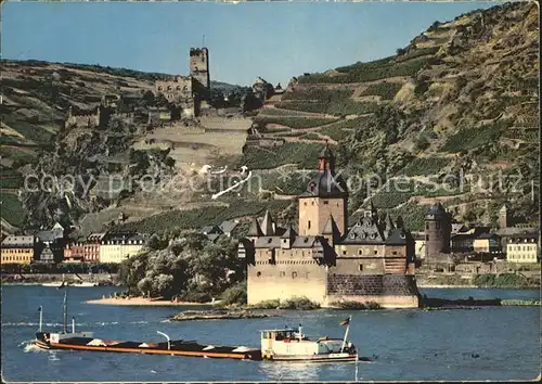 Kaub Pfalz Burg Pfalzgrafenstein Rhein Frachtkahn Kat. Kaub