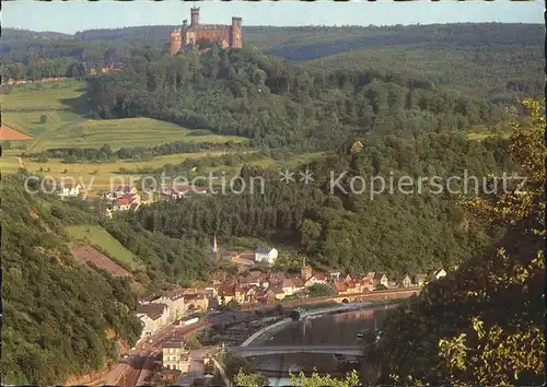 Balduinstein Panorama Lahn mit Schloss Schaumburg Kat. Balduinstein