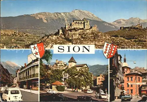Sion VS Festungsruine Tourbillon Fels Valere Ortspartie Kat. Sion