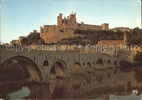 Beziers Coucher de soleil sur la Cathedrale Saint Nazaire Pont Kat. Beziers