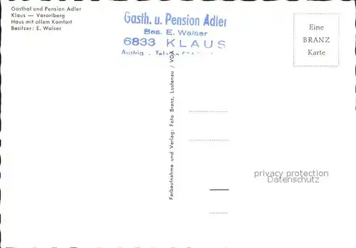 Klaus Vorarlberg Gasthof Pension Adler  Kat. Klaus
