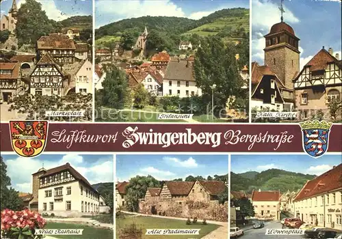 Zwingenberg Bergstrasse Katholische Kirche Loewenplatz Alte Stadtmauer Marktplatz neues Rathaus  Kat. Zwingenberg