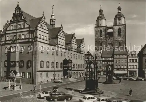 Wittenberg Lutherstadt Markt mit Rathaus und Stadtkirche Kat. Wittenberg