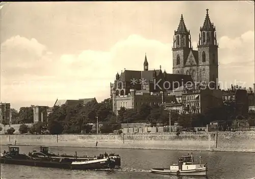 Magdeburg mit Elbe Dampfer und Dom Kat. Magdeburg