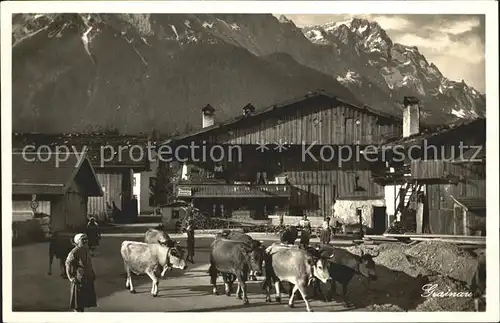 Untergrainau altes Bauernhaus mit Zugspitze Kat. Grainau