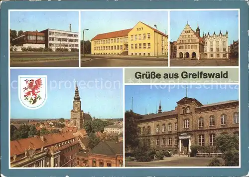 Greifswald Mecklenburg Vorpommern Neue Mensa Haus der Gewerkschaft Rathaus Kirche St. Nicolai  Kat. Greifswald