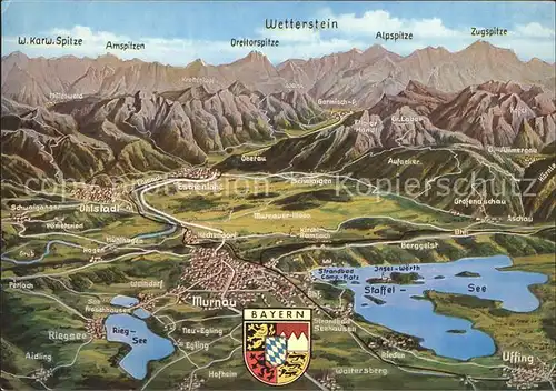 Murnau Panoramakarte Weterstein Alpspitze Riegsee Uffing Kat. Murnau a.Staffelsee