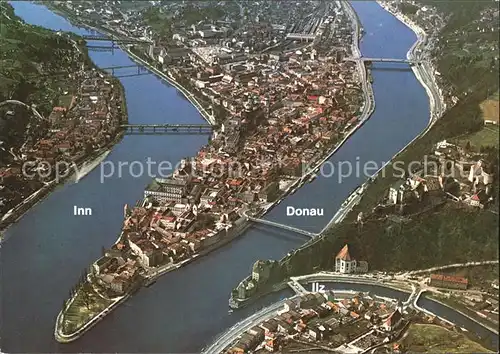 Passau Zusammenfluss Donau Inn Ilz Fliegeraufnahme Kat. Passau