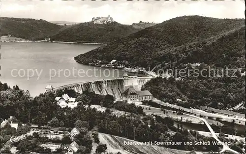 Edersee mit Sperrmauer und Schloss Waldeck Fliegeraufnahme Kat. Edertal