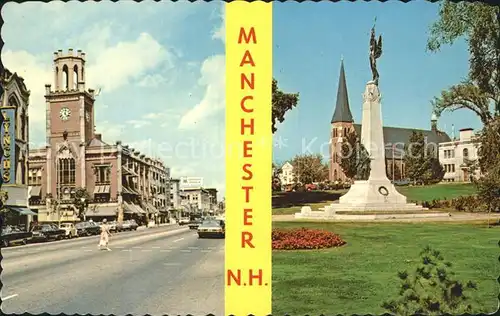 Manchester New Hampshire Elm Street City Hall Victory Park Monument Church Kat. Manchester