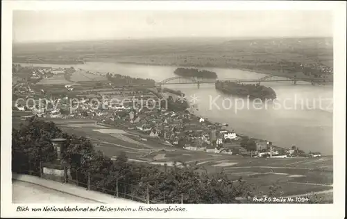 Ruedesheim Rhein Panorama Blick vom Nationaldenkmal Hindenburgbruecke Kat. Ruedesheim am Rhein