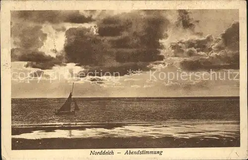 Norddeich Ostfriesland Abendstimmung am Meer Segelboot Kat. Norden