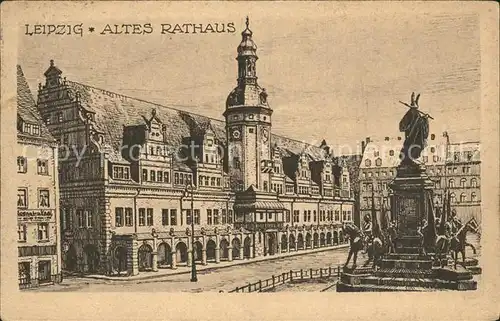 Leipzig Altes Rathaus Denkmal Zeichnung Kuenstlerkarte Kat. Leipzig