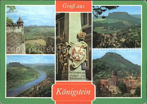 Koenigstein Saechsische Schweiz Panorama Festung Elbe Lilienstein Postmeilensaeule Kat. Koenigstein Saechsische Schweiz