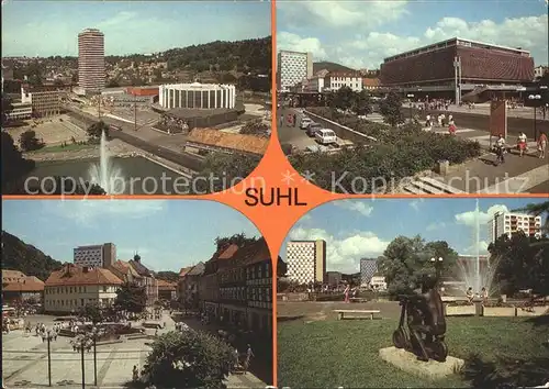 Suhl Thueringer Wald Hochhaus Viadukt Stadthalle Centrum Warenhaus Steinweg Ernst Thaelmann Platz Skulptur Kat. Suhl
