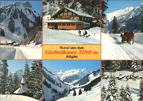 Hindelang Berghaus Giebelhaus Pferdeschlitten Kapelle Winterpanorama Allgaeuer Alpen Kat. Bad Hindelang