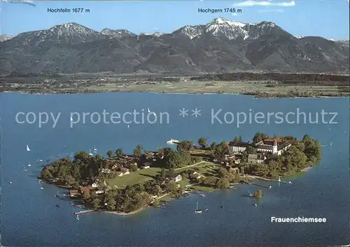 Frauenchiemsee Fraueninsel Kloster Frauenwoerth Chiemgauer Alpen Fliegeraufnahme Kat. Chiemsee