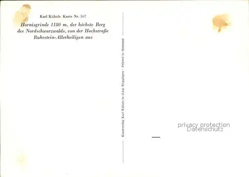 Hornisgrinde Schwarzwaldhochstrasse Kuenstlerkarte Kat. Sasbach