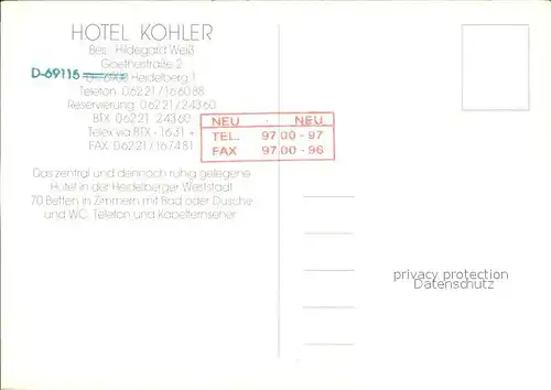 Heidelberg Neckar Hotel Kohler Kat. Heidelberg