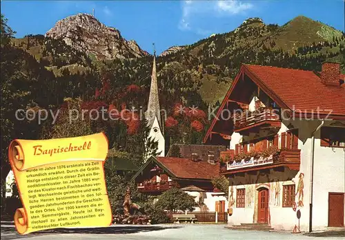 Bayrischzell Ortspartie an der Kirche mit Wendelstein Mangfallgebirge Geschichte Kat. Bayrischzell