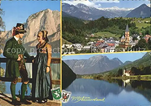 Bad Aussee Steiermark Trachten Gesamtansicht mit Alpenpanorama Schloss Grundlsee mit Sarstein Kat. Bad Aussee