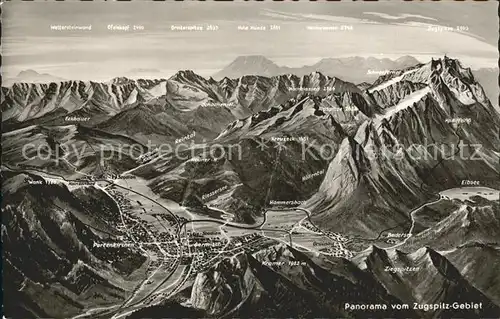 Zugspitze Panoramakarte Wettersteinwand Hochwaner Elbsee  Kat. Garmisch Partenkirchen