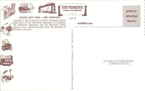 San Francisco California Golden Gate Park  Kat. San Francisco