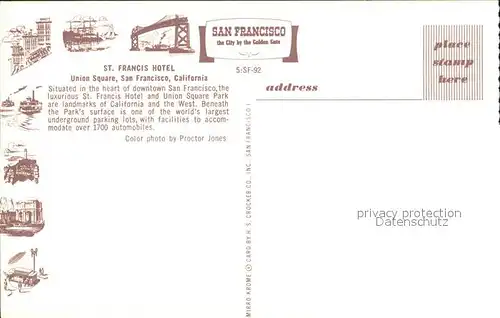 San Francisco California St. Francis Hotel  Kat. San Francisco