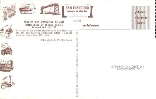 San Francisco California Better known Mission Dolores  Kat. San Francisco