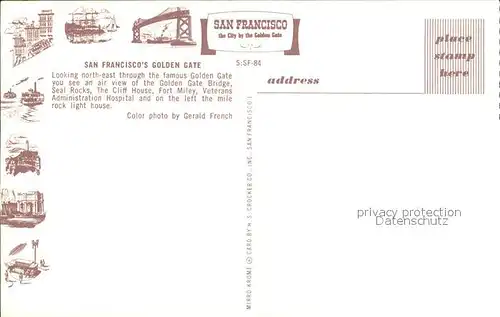 San Francisco California Golden Gate  Kat. San Francisco