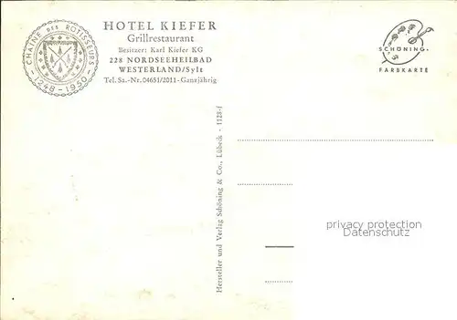 Westerland Sylt Hotel Kiefer  Kat. Westerland