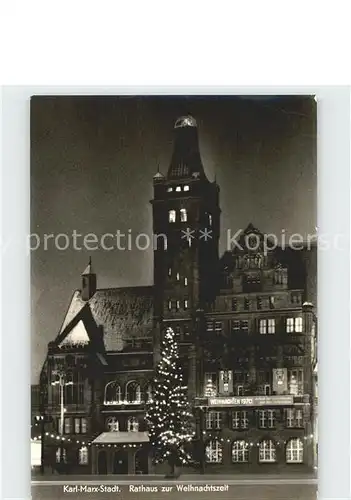 Karl Marx Stadt Rathaus zur Weihnachtszeit Kat. Chemnitz