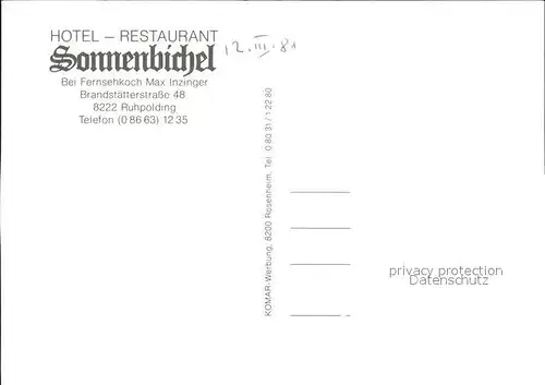 Ruhpolding Hotel Restaurant Sonnenbichel  Kat. Ruhpolding