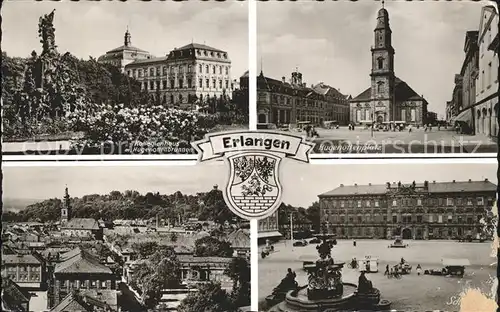 Erlangen Kollegienhaus Hugenottenbrunnen Hugenottenplatz Kirche Schloss Bromsilber Kat. Erlangen