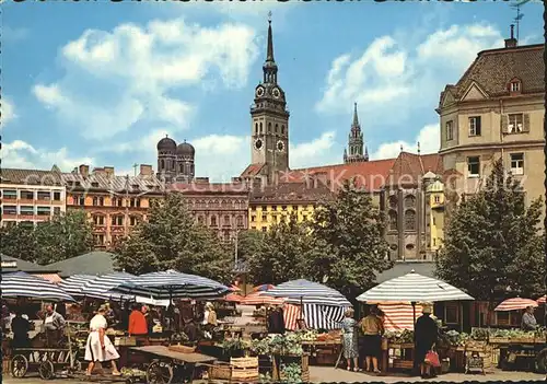 Muenchen Viktualienmarkt Frauenkirche Peterskirche Rathausturm Kat. Muenchen