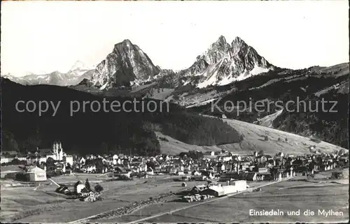 Einsiedeln SZ Fliegeraufnahme mit Mythen Kat. Einsiedeln